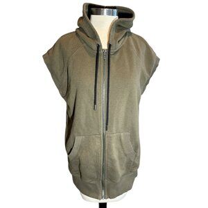 Evereve Olive Green Sleeveless Zip Up Hoodie Sweatshirt